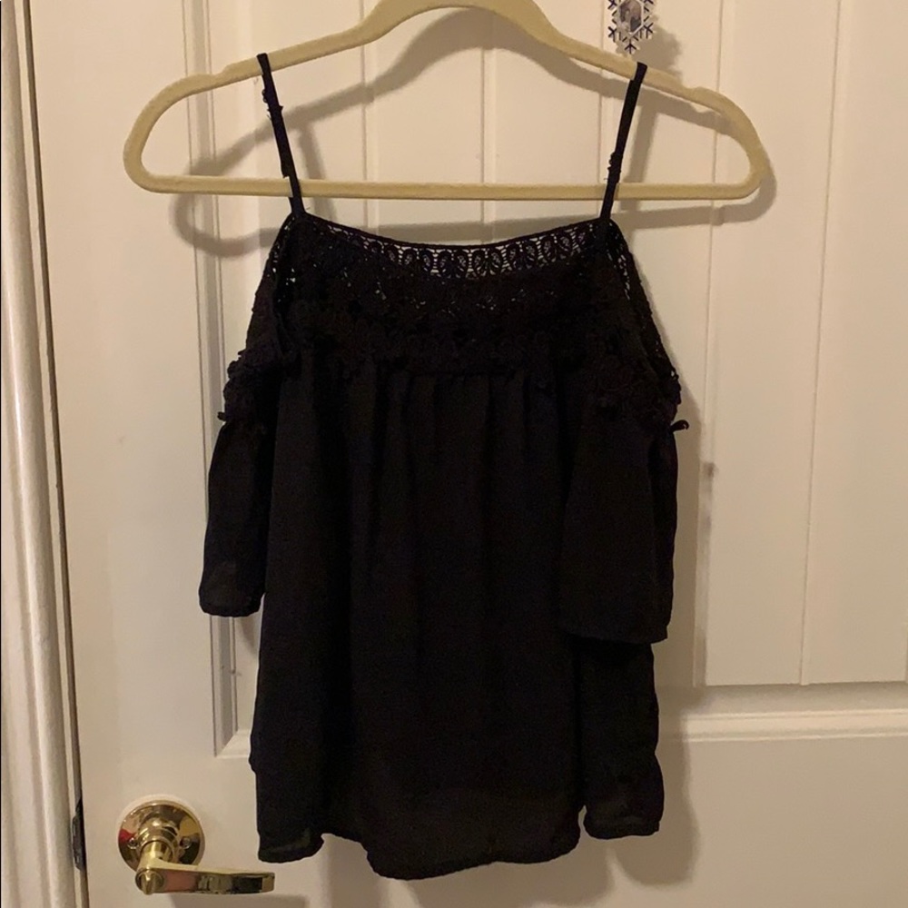 Black Crochet Off-The-Shoulder Top